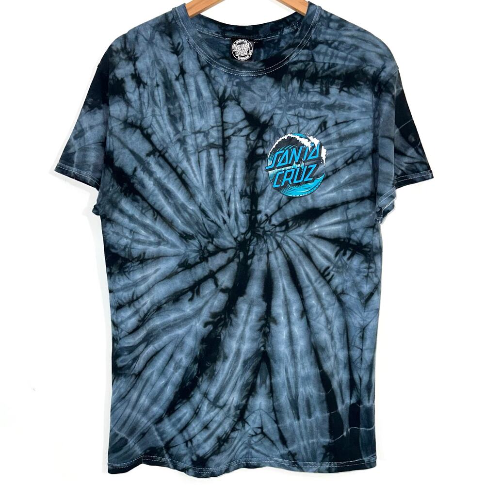 Santa Cruz Men’s Beach Wave Blue Black Tie Dye Short Sleeve T-Shirt Size Medium